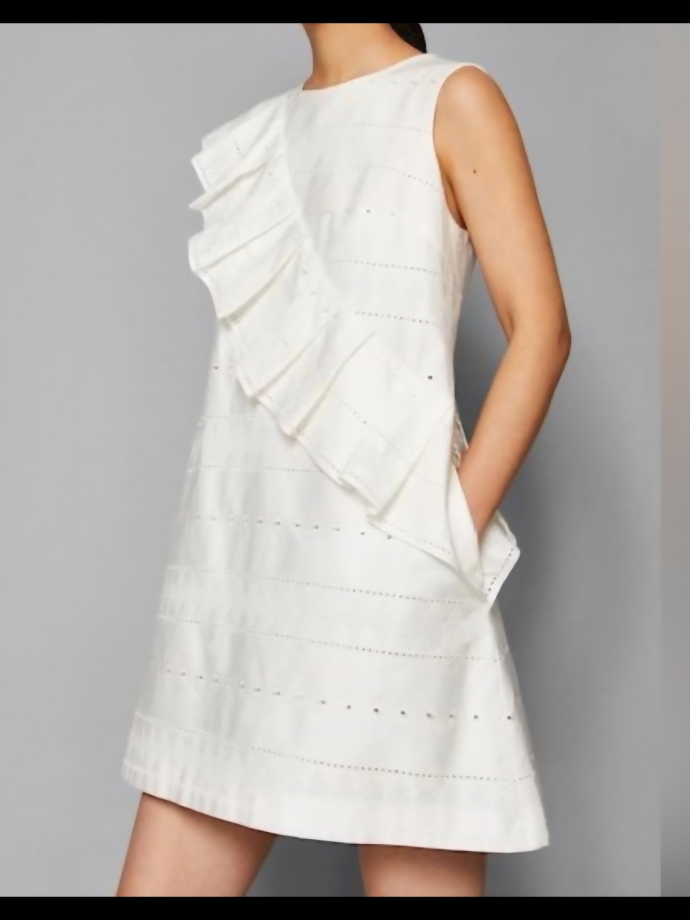 Ted Baker White Sleeveless Ruffle Shift Dress